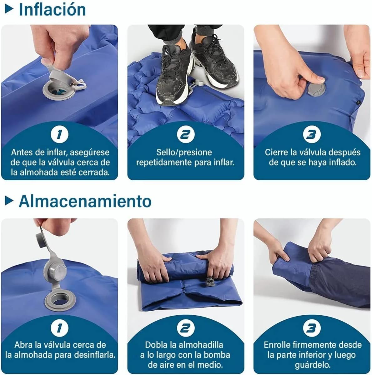Matelas de Camping Gonflable Portable - فراش التخييم الهوائي القابل للنفخ بالقدم مع وسادة مدمجة