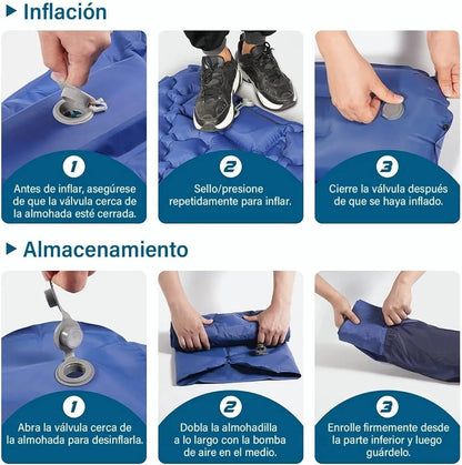 Matelas de Camping Gonflable Portable - فراش التخييم الهوائي القابل للنفخ بالقدم مع وسادة مدمجة