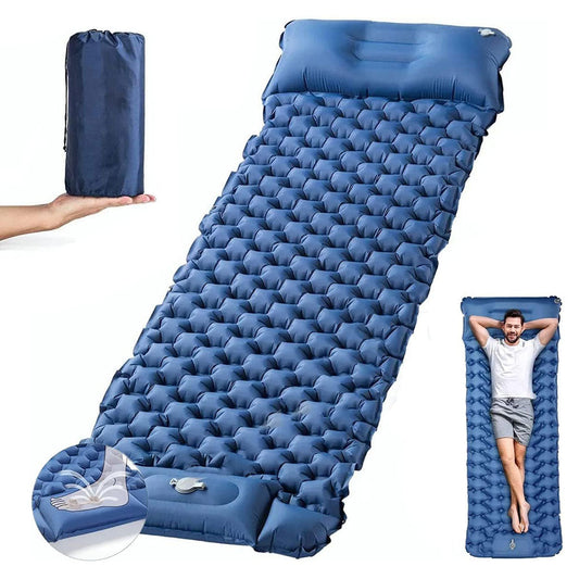 Matelas de Camping Gonflable Portable - فراش التخييم الهوائي القابل للنفخ بالقدم مع وسادة مدمجة