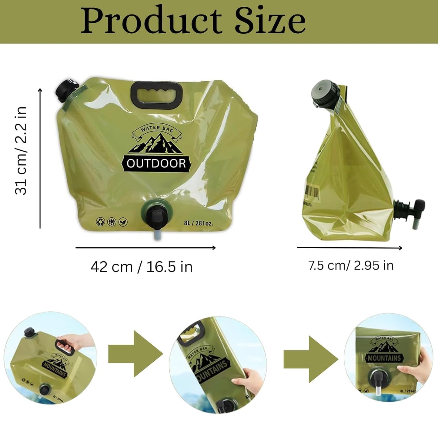 Réservoir d'Eau Pliable 8L Portable pour Camping et Randonnée - خزان مياه قابل للطي سعة 8 لتر للرحلات والخرجات
