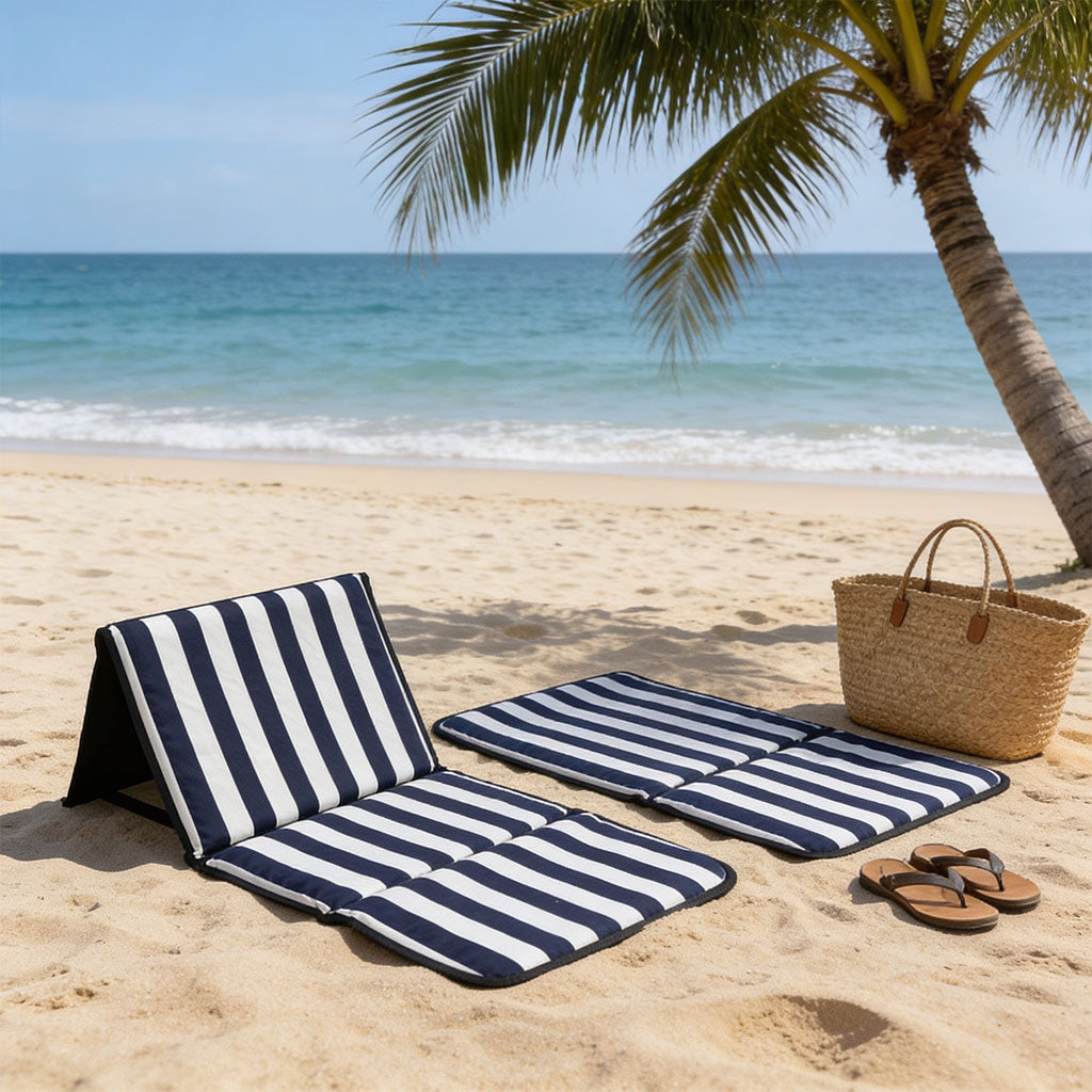 Tapis de Plage Pliable avec Dossier Réglable - حصيرة وكرسي الشاطئ القابل للطي مزود بمسند ظهر