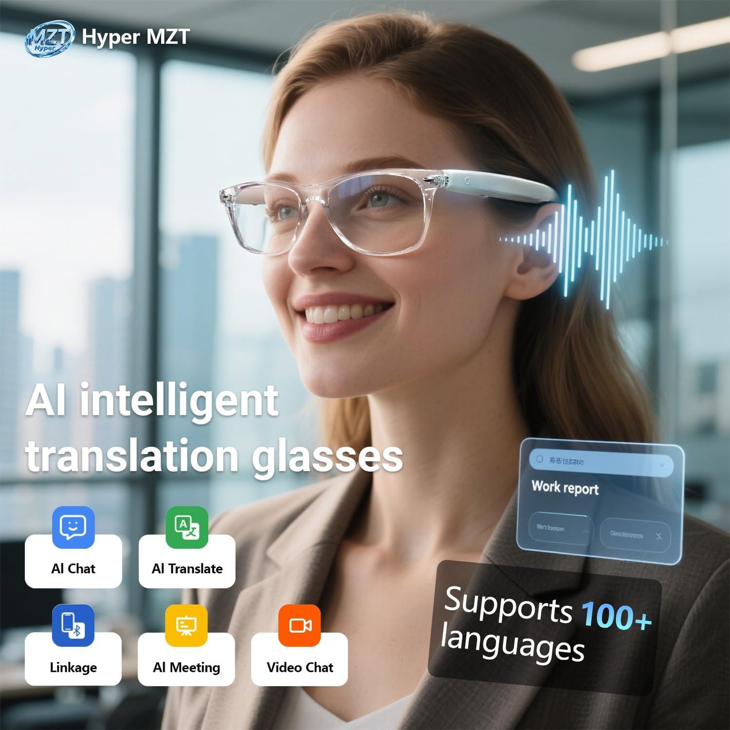 Lunettes Connectées F20 de Traduction IA et Audio Open-Ear Bluetooth 5.4 - نظارات المترجم الذكية بالذكاء الاصطناعي