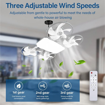 Ventilateur de Plafond Lumineux Design Drone E27 avec Télécommande - مروحة إضاءة ذكية بتصميم طائرة درون مع يد تحكم