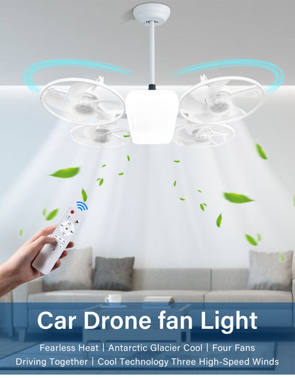 Ventilateur de Plafond Lumineux Design Drone E27 avec Télécommande - مروحة إضاءة ذكية بتصميم طائرة درون مع يد تحكم