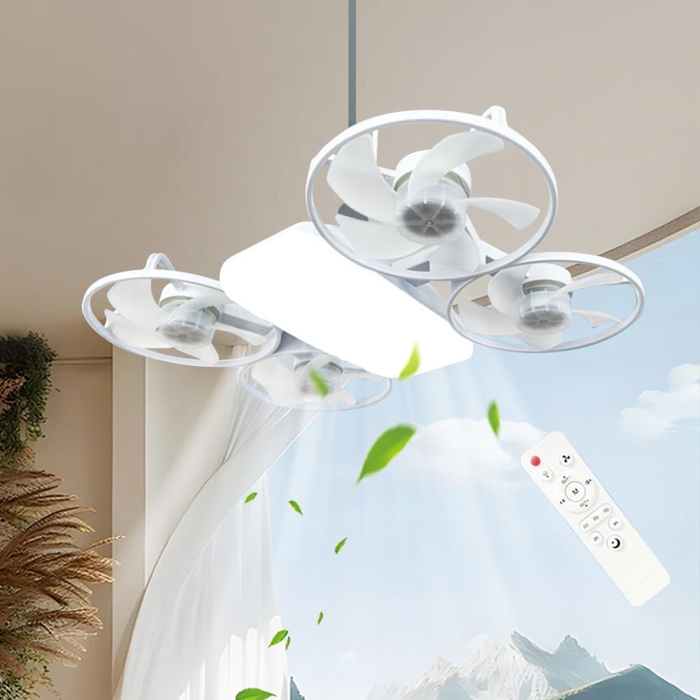 Ventilateur de Plafond Lumineux Design Drone E27 avec Télécommande - مروحة إضاءة ذكية بتصميم طائرة درون مع يد تحكم