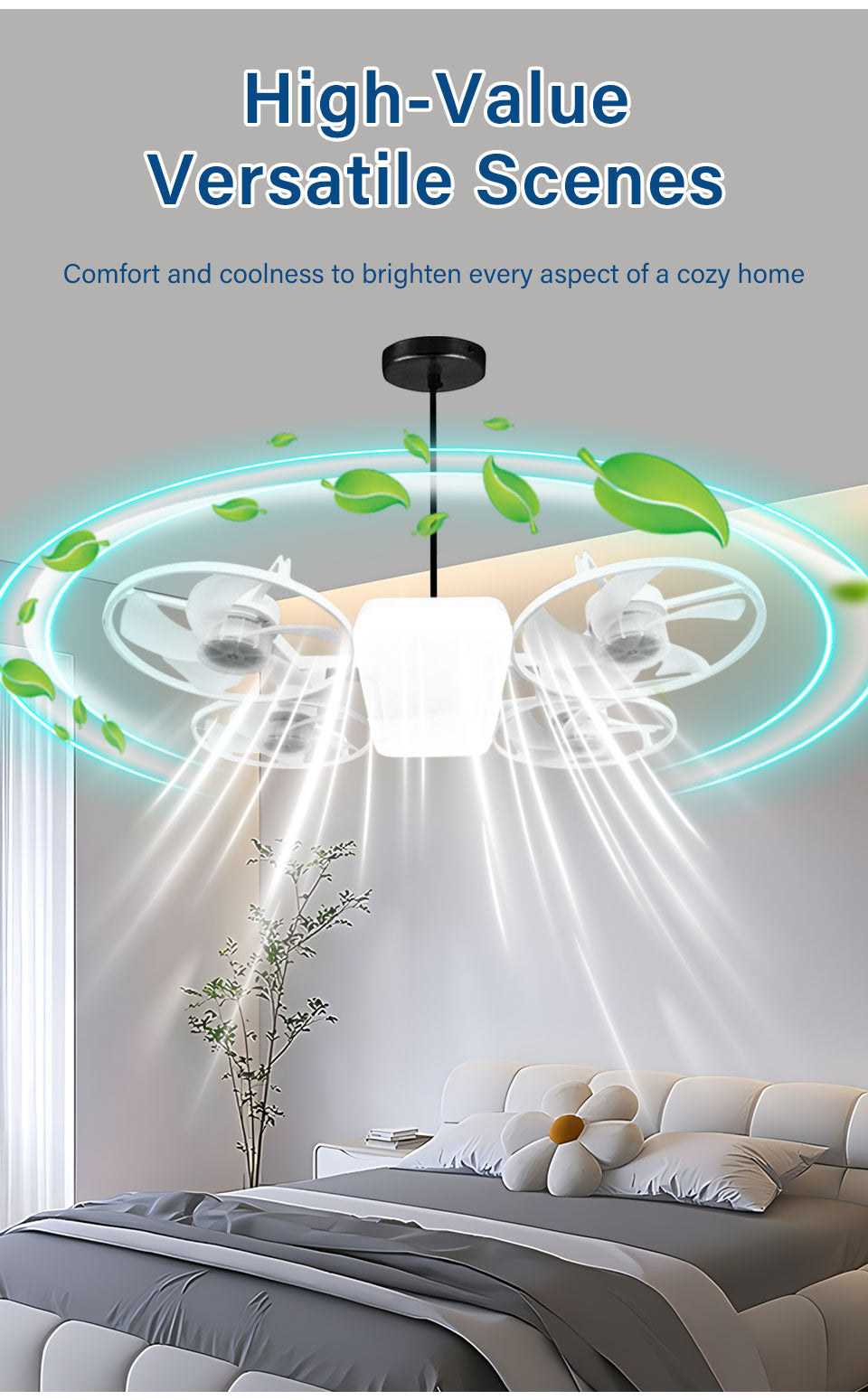 Ventilateur de Plafond Lumineux Design Drone E27 avec Télécommande - مروحة إضاءة ذكية بتصميم طائرة درون مع يد تحكم