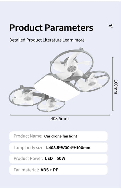 Ventilateur de Plafond Lumineux Design Drone E27 avec Télécommande - مروحة إضاءة ذكية بتصميم طائرة درون مع يد تحكم