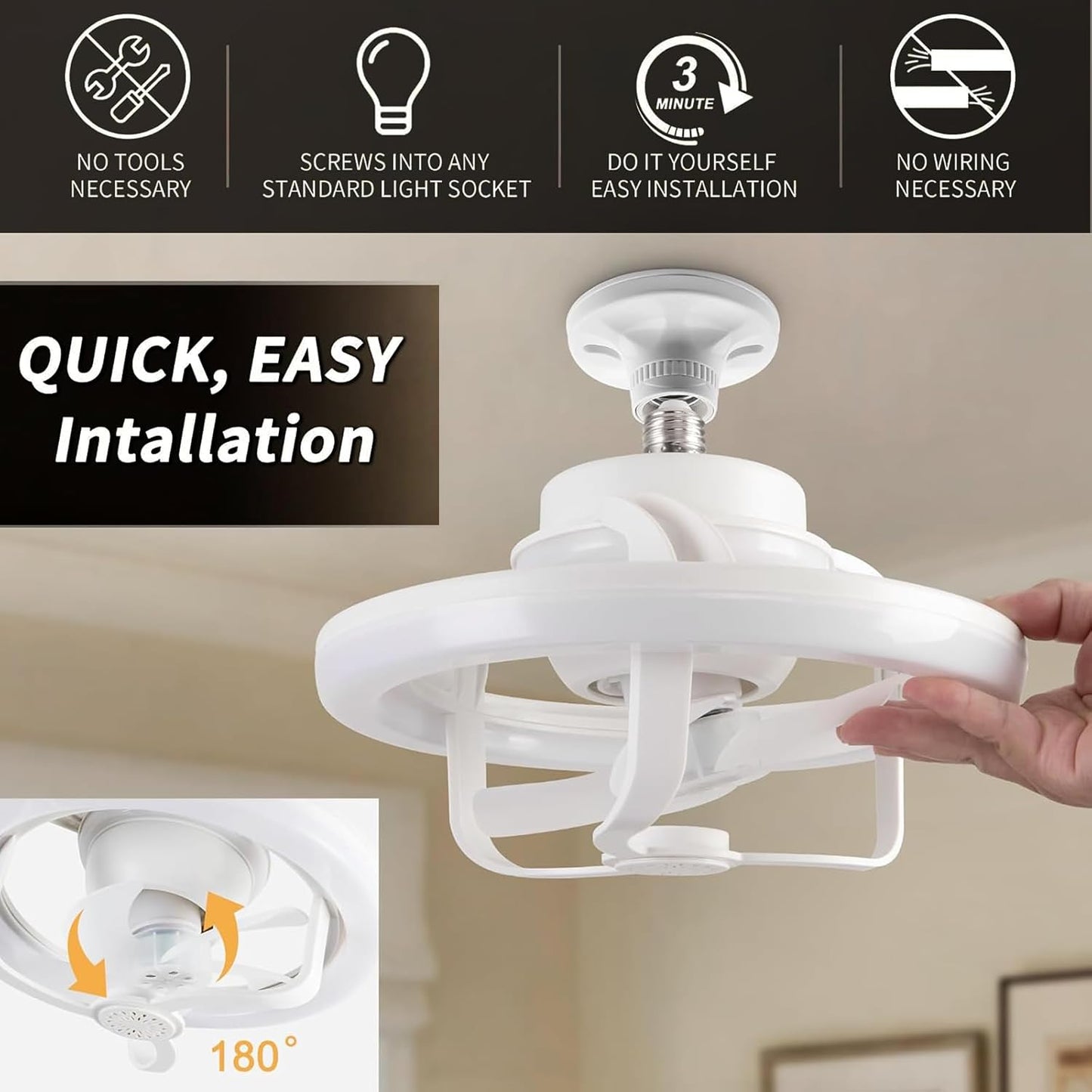 Ventilateur de Plafond Lumineux E27 avec Éclairage RGB et Télécommande - مروحة السقف الذكية إضاءة ملونة مع ريموت