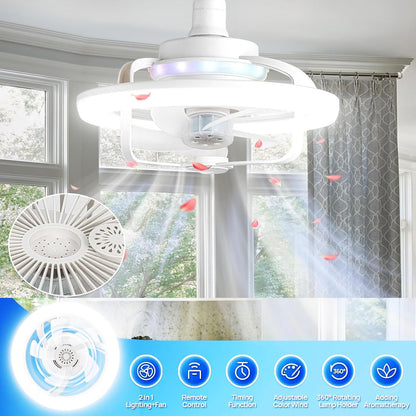Ventilateur de Plafond Lumineux E27 avec Éclairage RGB et Télécommande - مروحة السقف الذكية إضاءة ملونة مع ريموت