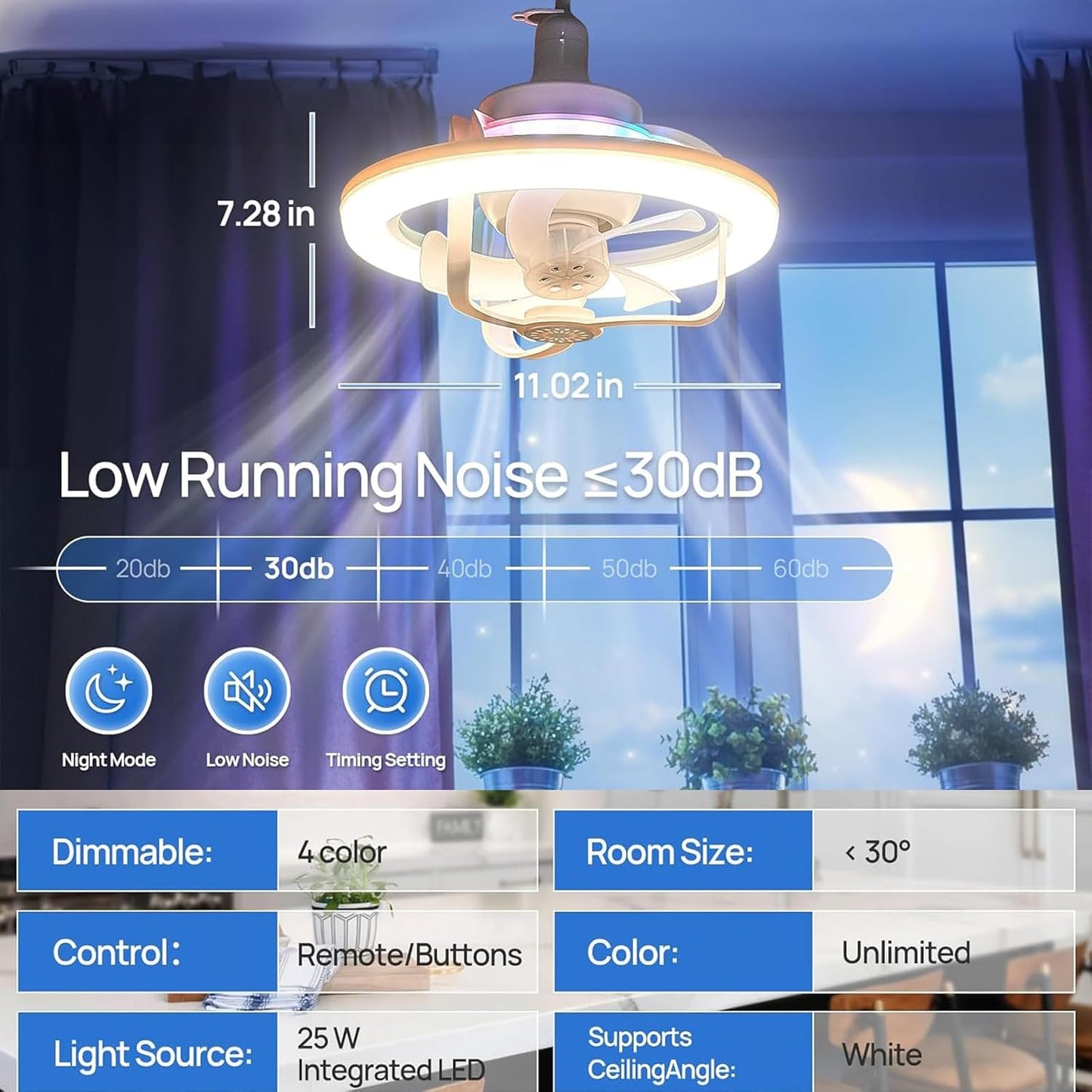 Ventilateur de Plafond Lumineux E27 avec Éclairage RGB et Télécommande - مروحة السقف الذكية إضاءة ملونة مع ريموت