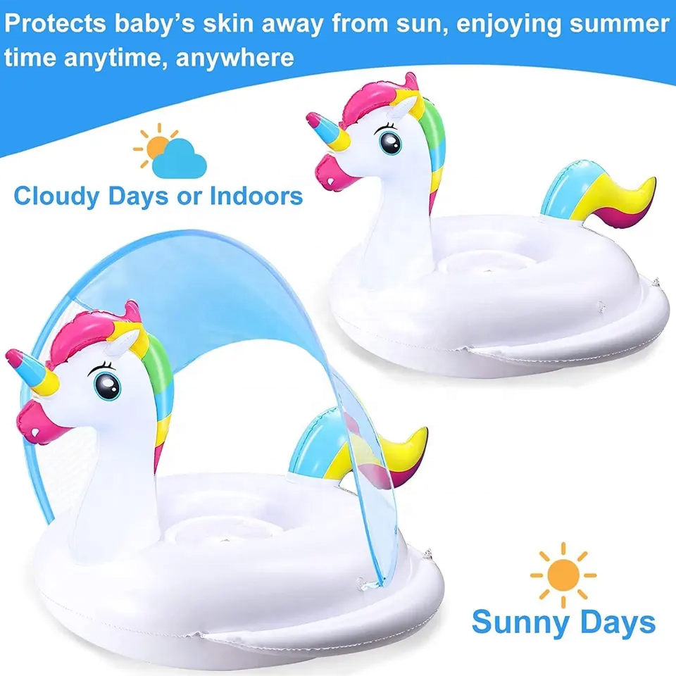 Bouée Flotteur Licorne pour Bébé avec Parasol Anti-UV - عوامة المسبح للأطفال بتصميم وحيد القرن مع مظلة حماية