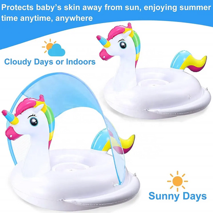 Bouée Flotteur Licorne pour Bébé avec Parasol Anti-UV - عوامة المسبح للأطفال بتصميم وحيد القرن مع مظلة حماية
