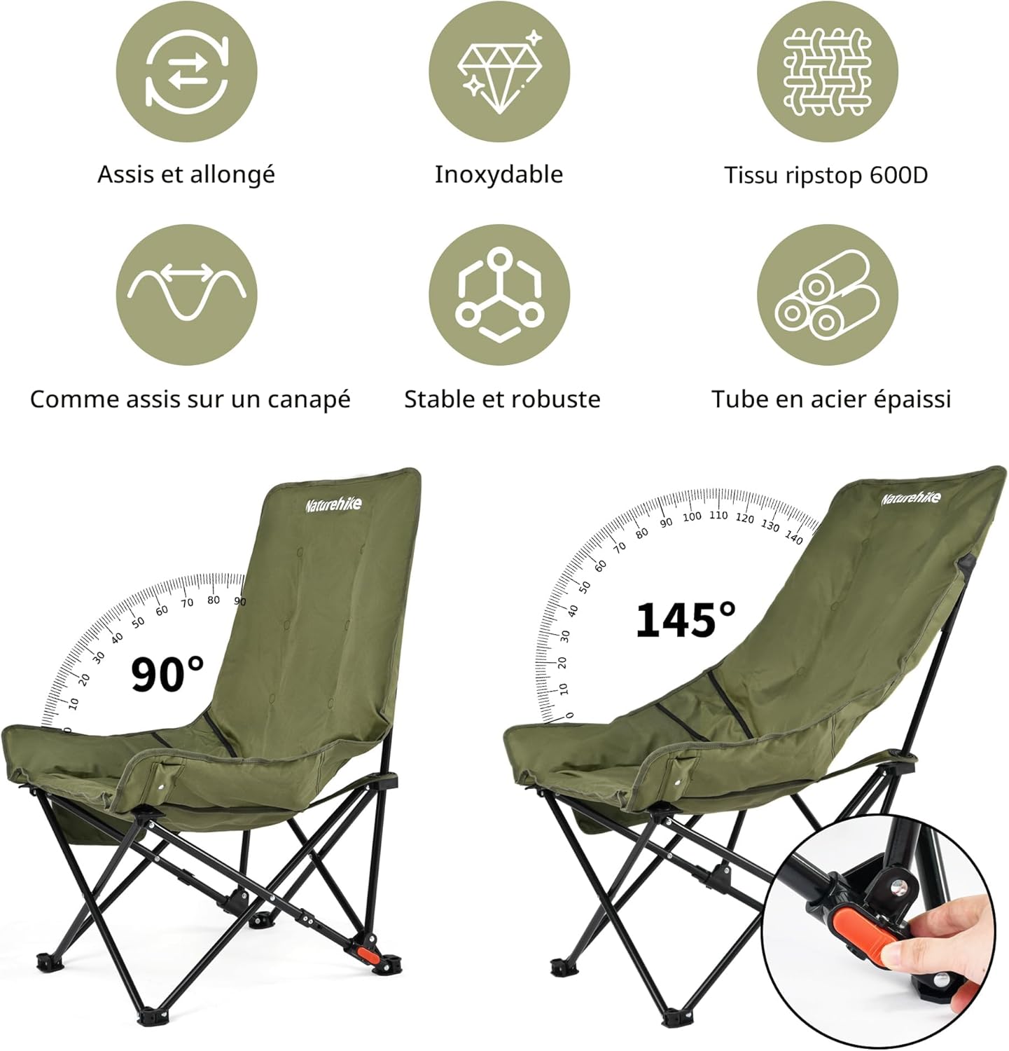 Chaise de Camping Pliante avec Dossier Réglable - كرسي تخييم بظهر عالي مريح قابل لتمديد