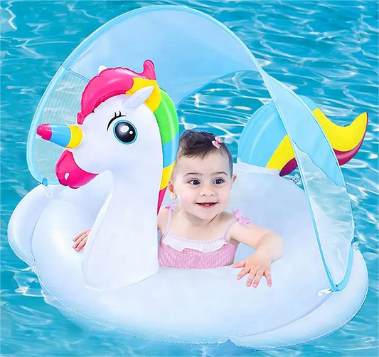 Bouée Flotteur Licorne pour Bébé avec Parasol Anti-UV - عوامة المسبح للأطفال بتصميم وحيد القرن مع مظلة حماية
