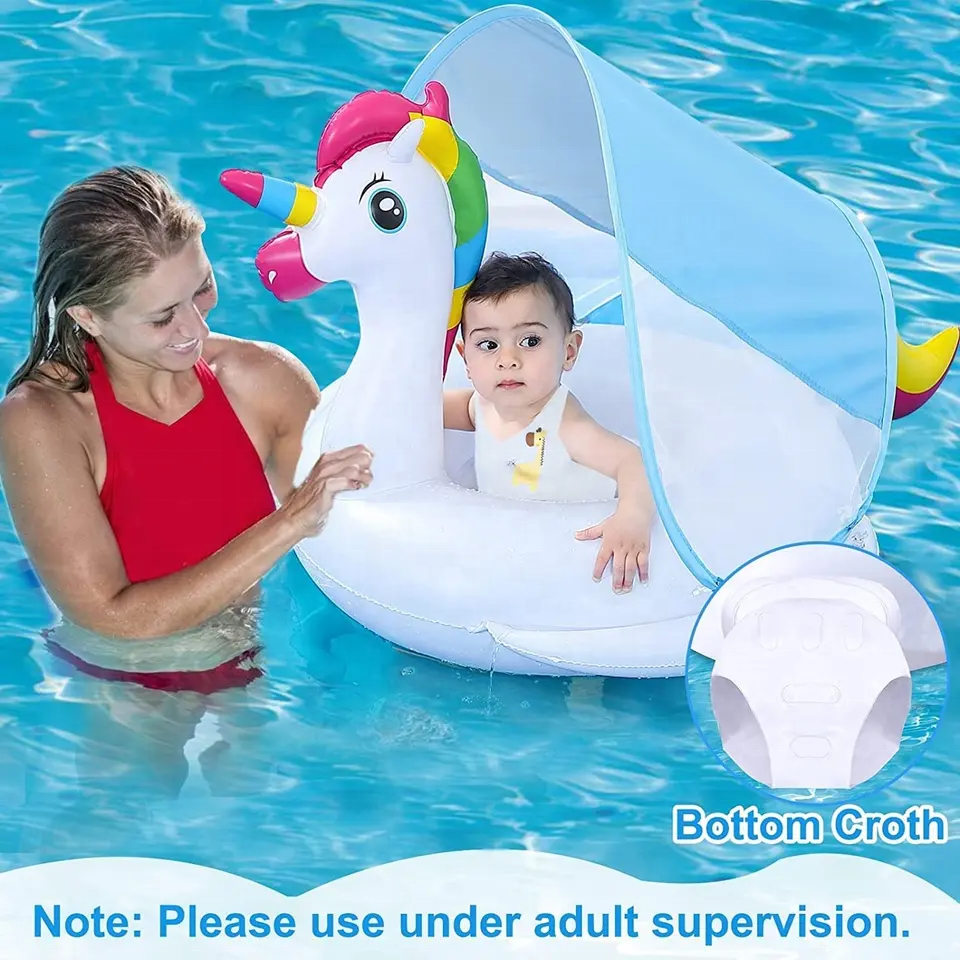 Bouée Flotteur Licorne pour Bébé avec Parasol Anti-UV - عوامة المسبح للأطفال بتصميم وحيد القرن مع مظلة حماية