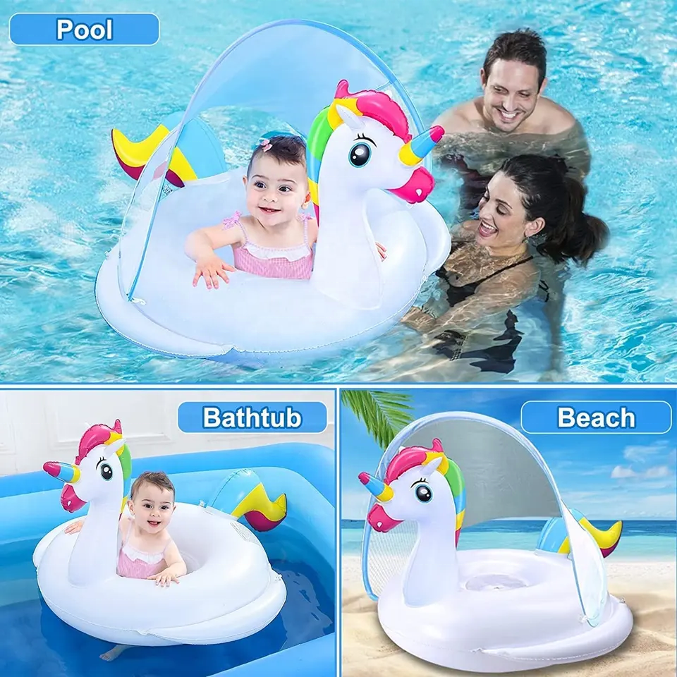 Bouée Flotteur Licorne pour Bébé avec Parasol Anti-UV - عوامة المسبح للأطفال بتصميم وحيد القرن مع مظلة حماية