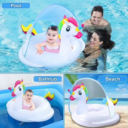 Bouée Flotteur Licorne pour Bébé avec Parasol Anti-UV - عوامة المسبح للأطفال بتصميم وحيد القرن مع مظلة حماية