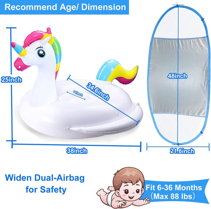 Bouée Flotteur Licorne pour Bébé avec Parasol Anti-UV - عوامة المسبح للأطفال بتصميم وحيد القرن مع مظلة حماية