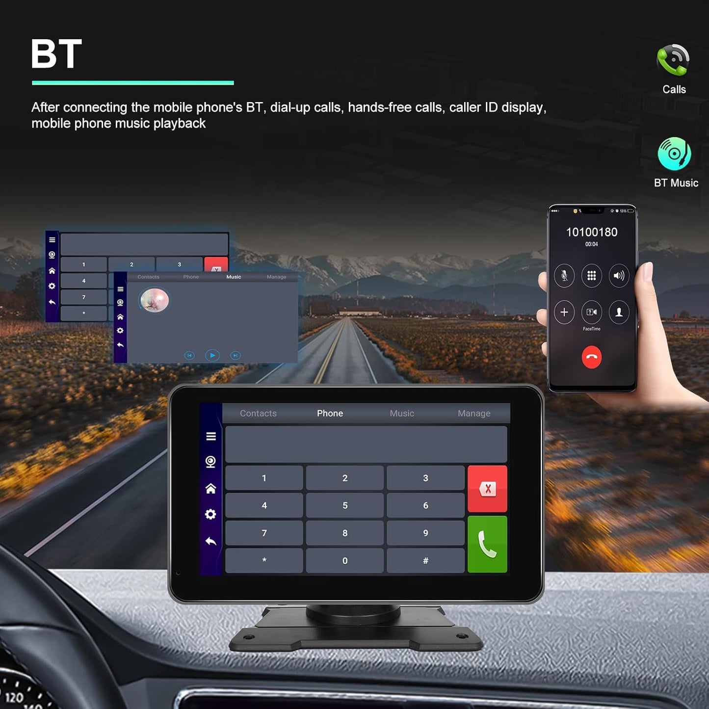 Écran Autoradio Portable 7P Tactile - CarPlay et Android Auto - شاشة السيارة الذكية المحمولة 7 بوصة تدعم كربلاي وأندرويد أوتو