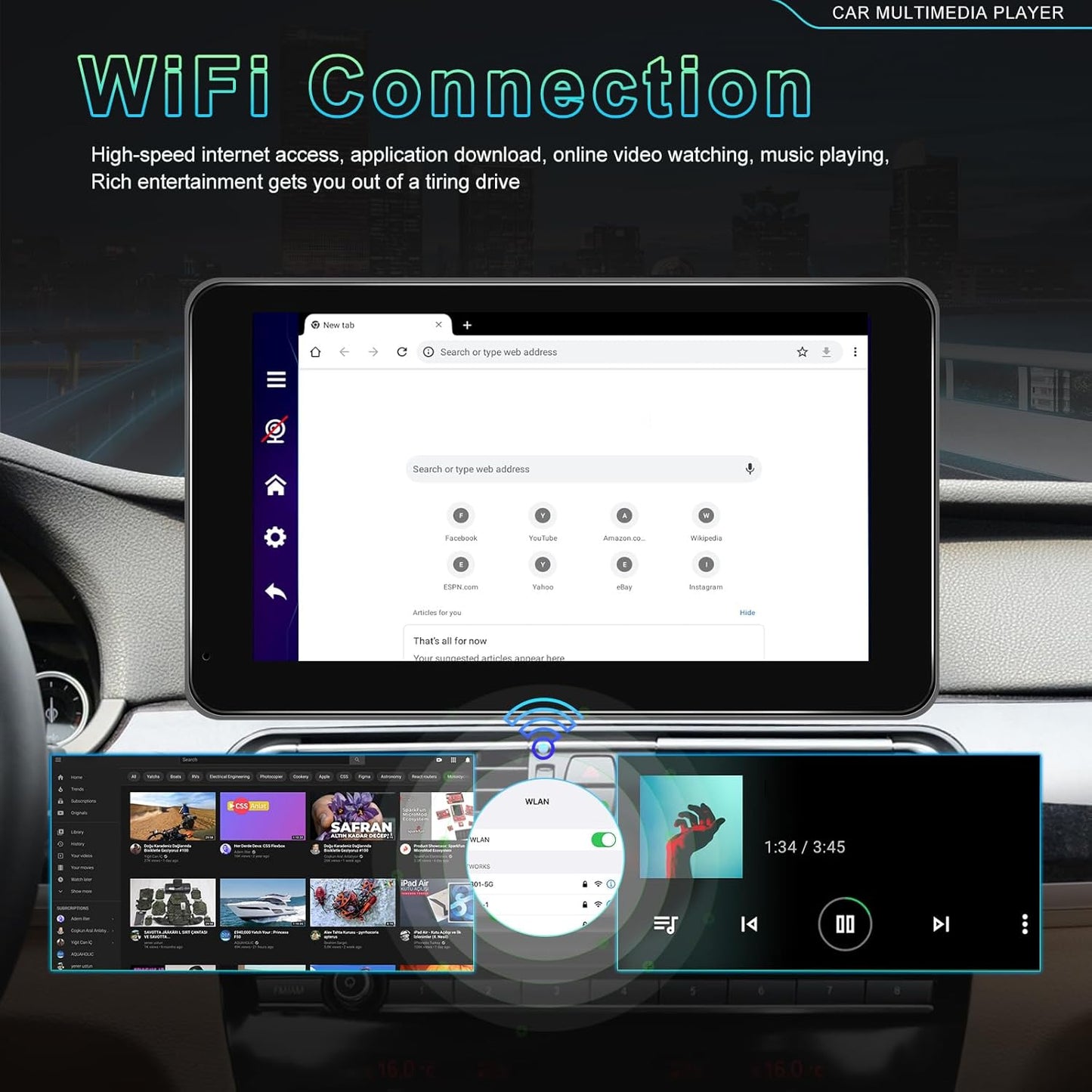 Écran Autoradio Portable 7P Tactile - CarPlay et Android Auto - شاشة السيارة الذكية المحمولة 7 بوصة تدعم كربلاي وأندرويد أوتو