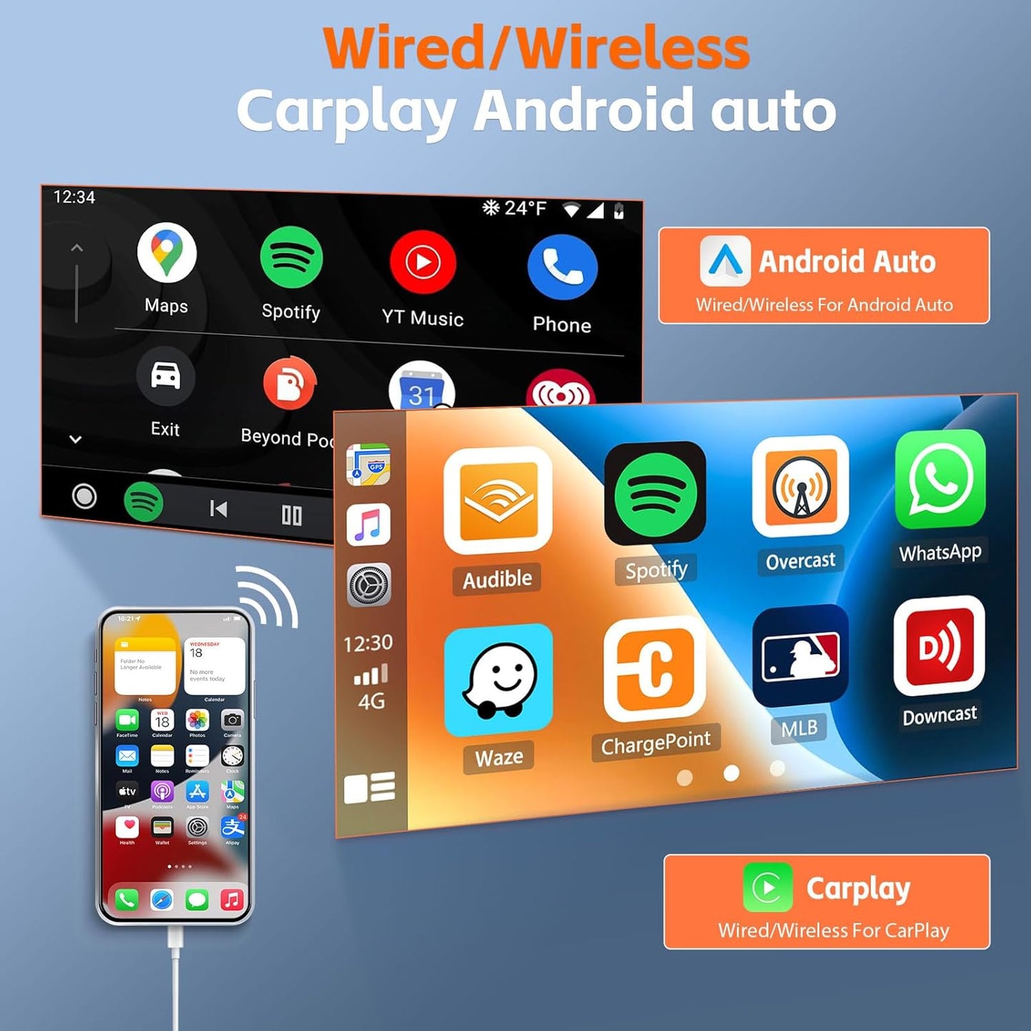 Écran Autoradio Portable 7P Tactile - CarPlay et Android Auto - شاشة السيارة الذكية المحمولة 7 بوصة تدعم كربلاي وأندرويد أوتو