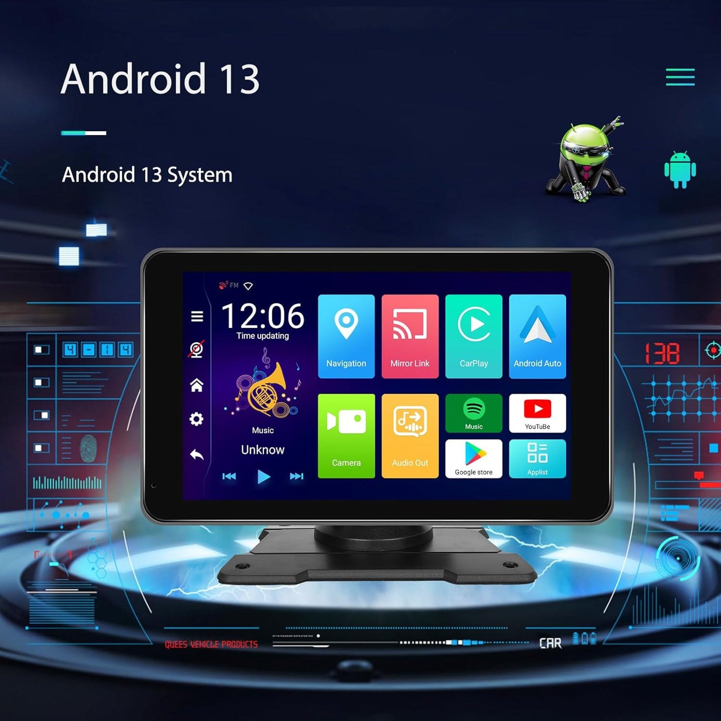 Écran Autoradio Portable 7P Tactile - CarPlay et Android Auto - شاشة السيارة الذكية المحمولة 7 بوصة تدعم كربلاي وأندرويد أوتو
