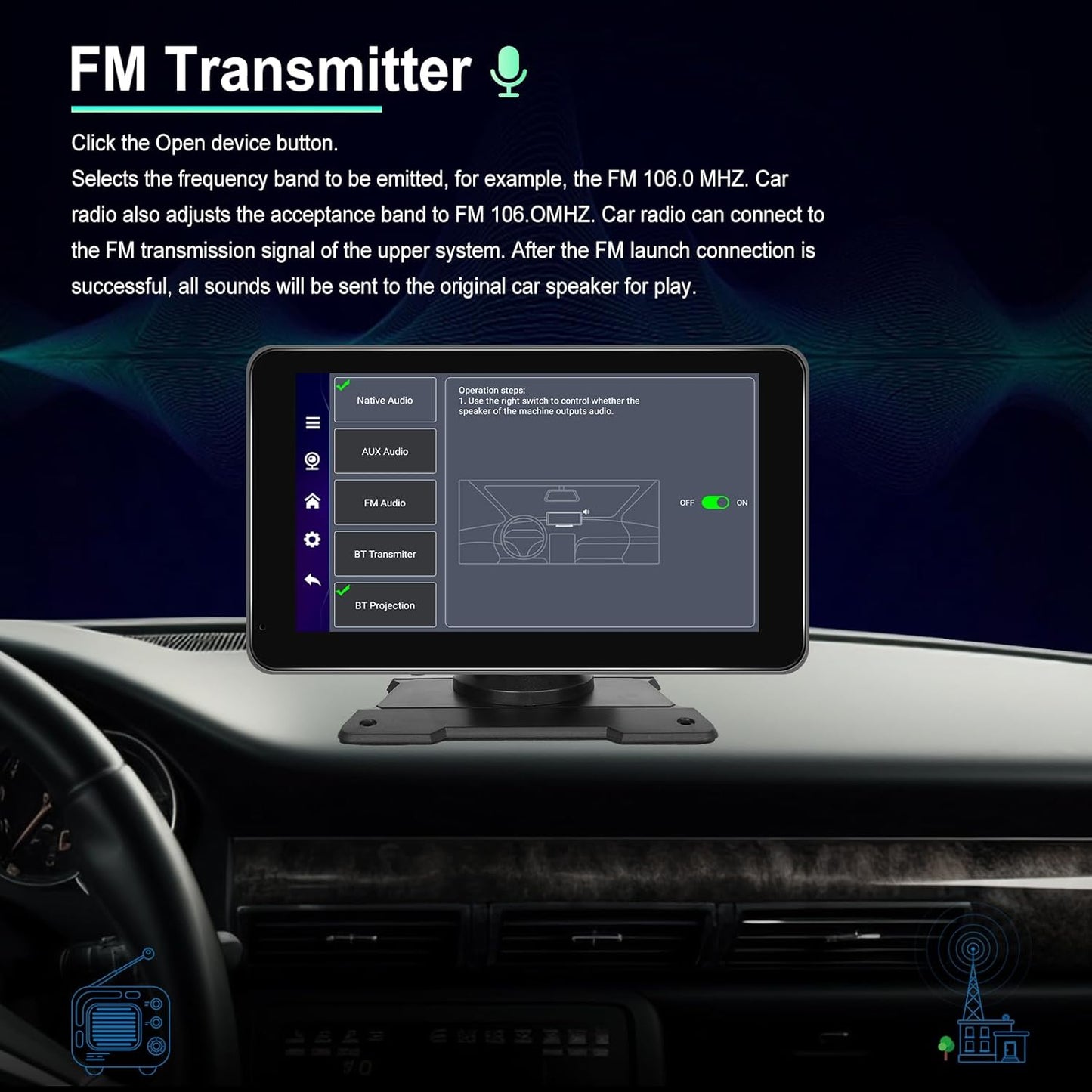 Écran Autoradio Portable 7P Tactile - CarPlay et Android Auto - شاشة السيارة الذكية المحمولة 7 بوصة تدعم كربلاي وأندرويد أوتو
