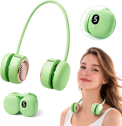 Ventilateur de Cou Portable Pliable - Design Macaron Écran LED et Rechargeable USB-C - مروحة الرقبة المحمولة والذكية القابلة للطي بـ 5 سرعات وشاشة