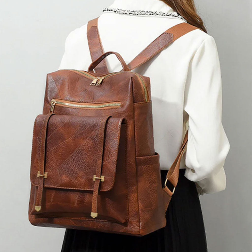 Sac à dos rétro en cuir synthétique pour femme - حقيبة ظهر نسائية من الجلد