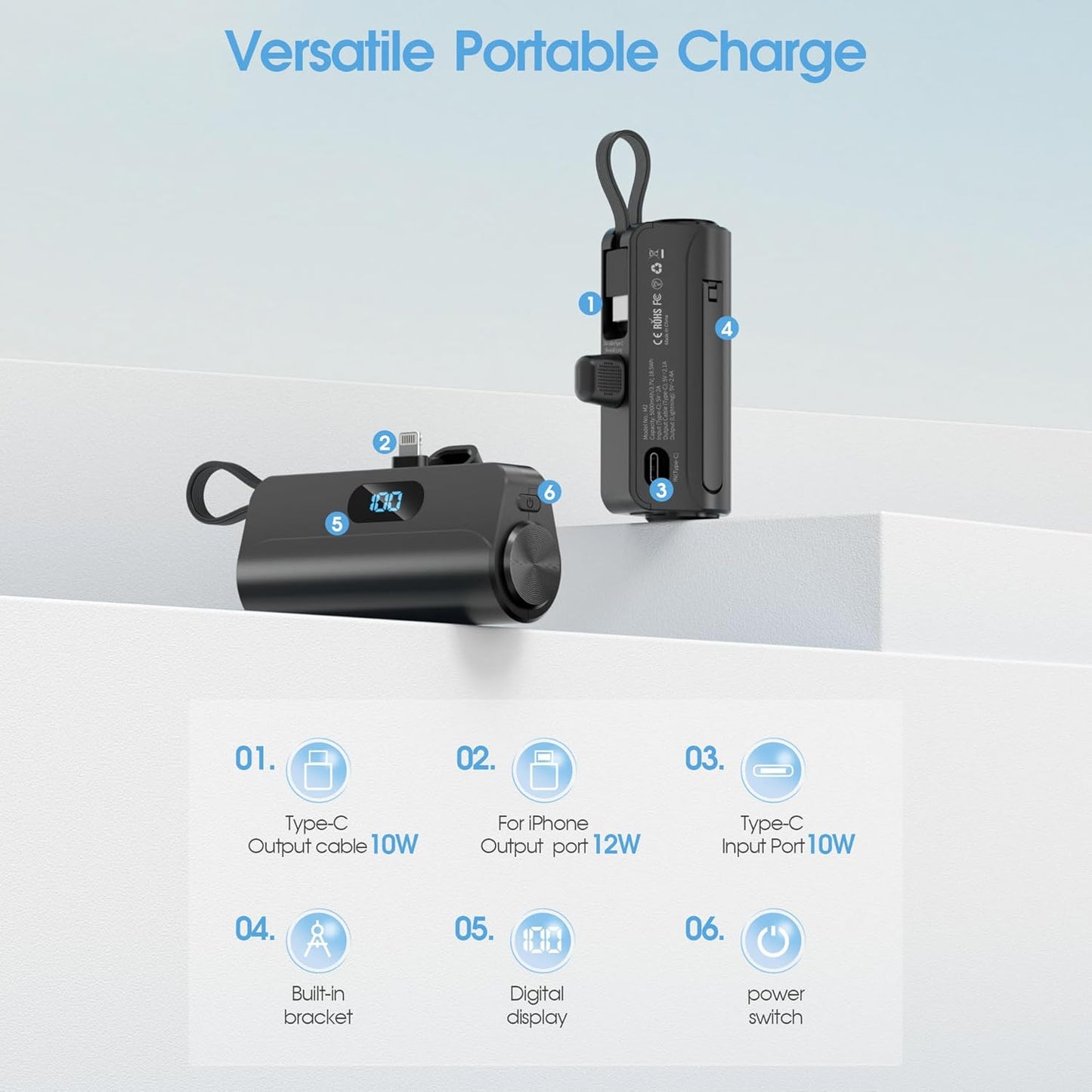 Mini Power Bank Portable Anker 10W 5000mAh avec Connecteur Direct - باور بانك مصغر ومحمول