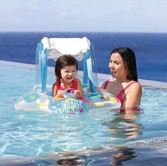 Bouée Siège Gonflable pour Bébé avec Parasol Anti-UV - Design Voiture INTEX 56573NP - عوامة السباحة المنفوخة للأطفال والرضع مع مظلة واقية من الشمس