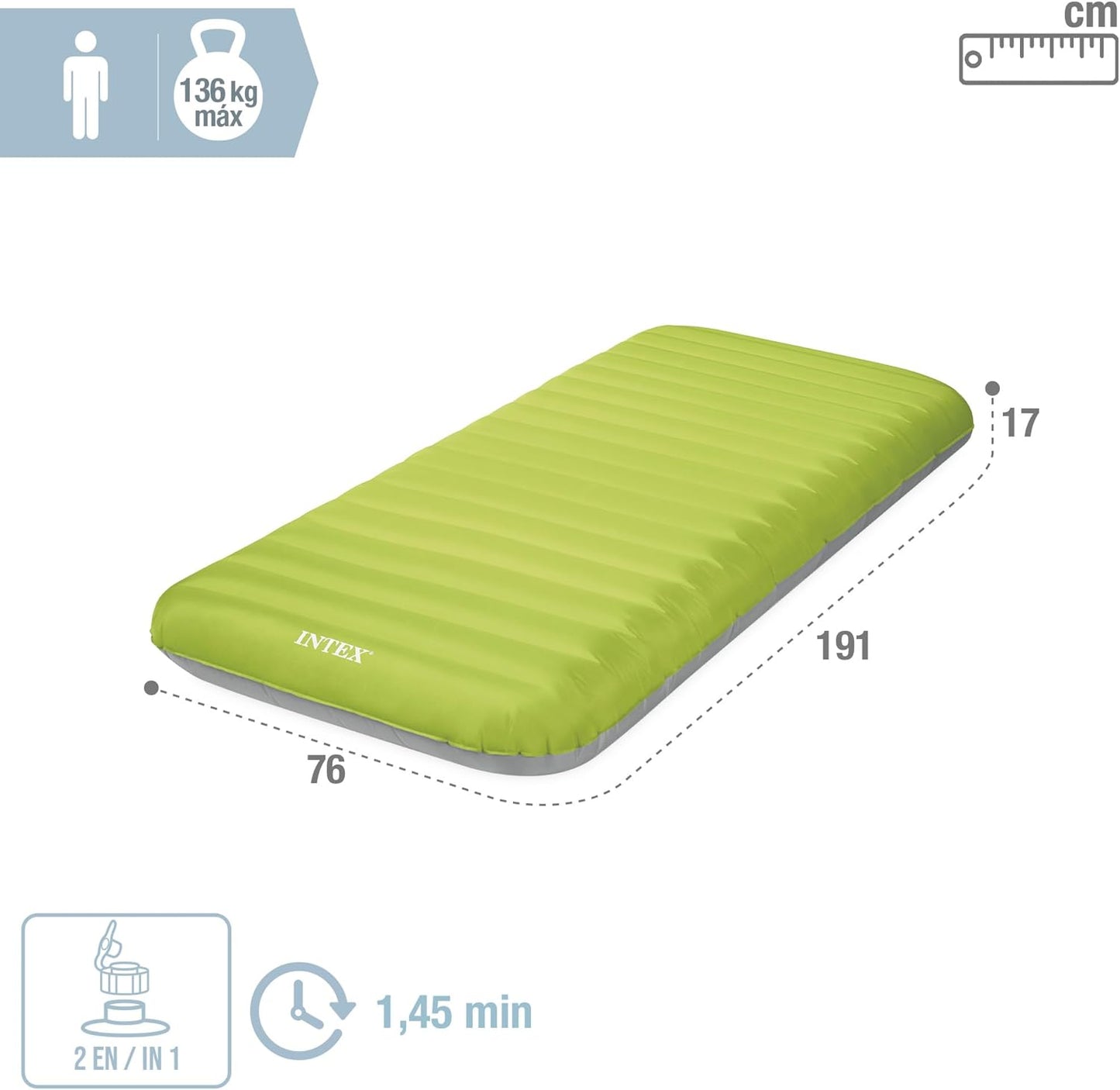 Matelas de Camping Gonflable Intex 64097NP - Technologie Fiber-Tech avec Pompe USB150 - مرتبة التخييم الهوائية "إنتكس" الفردية فائقة الخفة مع مضخة
