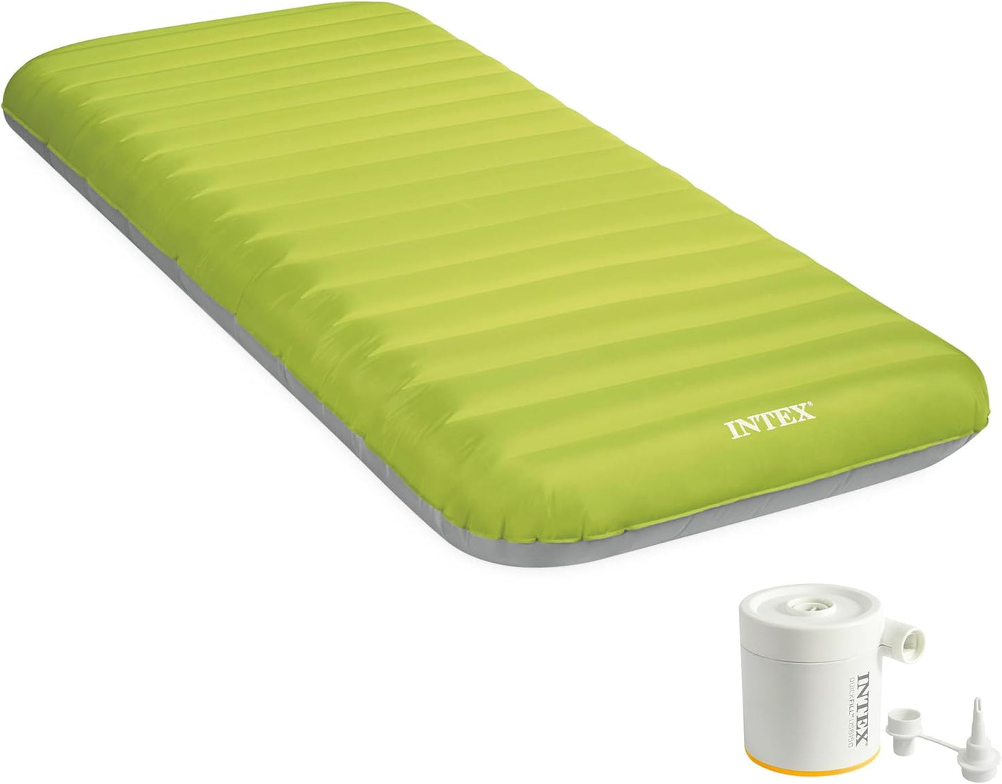 Matelas de Camping Gonflable Intex 64097NP - Technologie Fiber-Tech avec Pompe USB150 - مرتبة التخييم الهوائية "إنتكس" الفردية فائقة الخفة مع مضخة