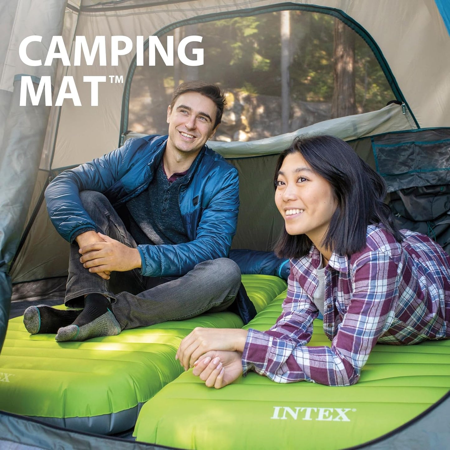 Matelas de Camping Gonflable Intex 64097NP - Technologie Fiber-Tech avec Pompe USB150 - مرتبة التخييم الهوائية "إنتكس" الفردية فائقة الخفة مع مضخة
