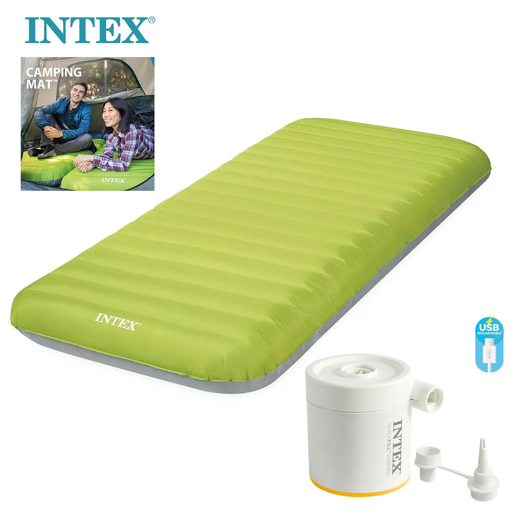 Matelas de Camping Gonflable Intex 64097NP - Technologie Fiber-Tech avec Pompe USB150 - مرتبة التخييم الهوائية "إنتكس" الفردية فائقة الخفة مع مضخة