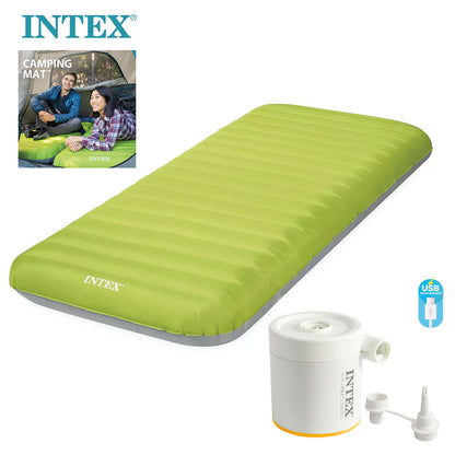 Matelas de Camping Gonflable Intex 64097NP - Technologie Fiber-Tech avec Pompe USB150 - مرتبة التخييم الهوائية "إنتكس" الفردية فائقة الخفة مع مضخة