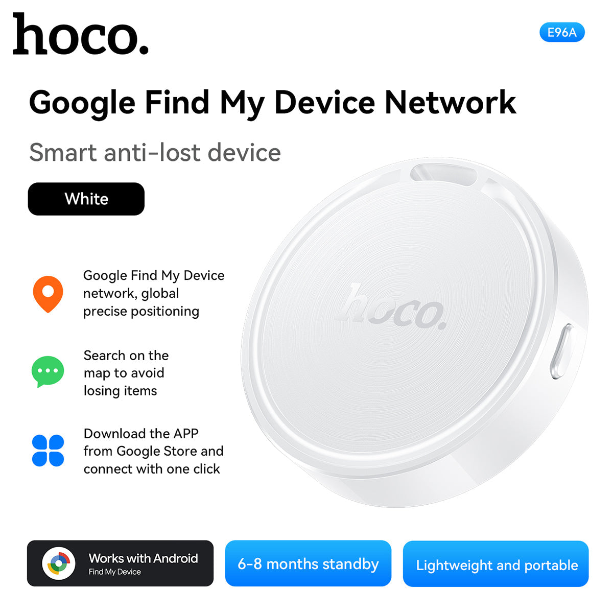 Traceur Intelligent HOCO E96A Android Localisateur Bluetooth via Réseau Google Find My Device - جهاز التتبع ومحدد المواقع الذكي لهواتف أندرويد