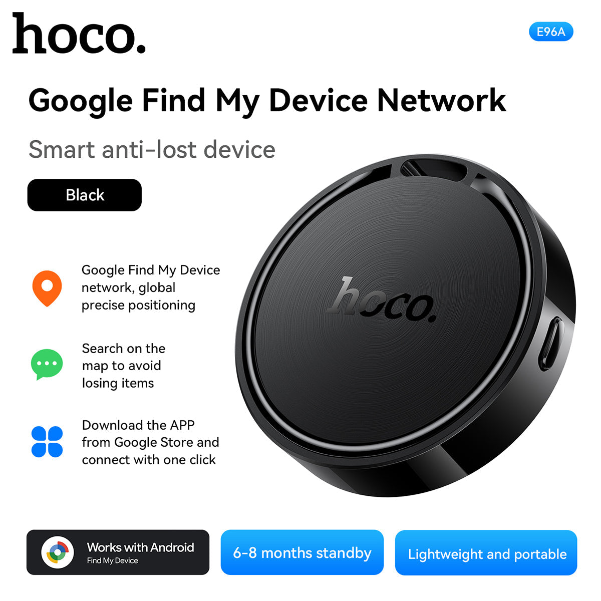 Traceur Intelligent HOCO E96A Android Localisateur Bluetooth via Réseau Google Find My Device - جهاز التتبع ومحدد المواقع الذكي لهواتف أندرويد