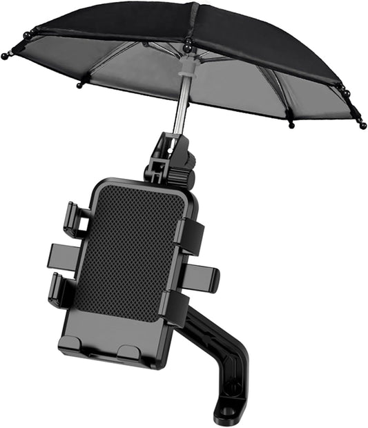 Support Téléphone Moto Avec Parapluie Intégré Protection Pluie et Soleil - حامل ومثبت الهاتف الذكي للدراجات النارية مع مظلة واقية من المطر والشمس