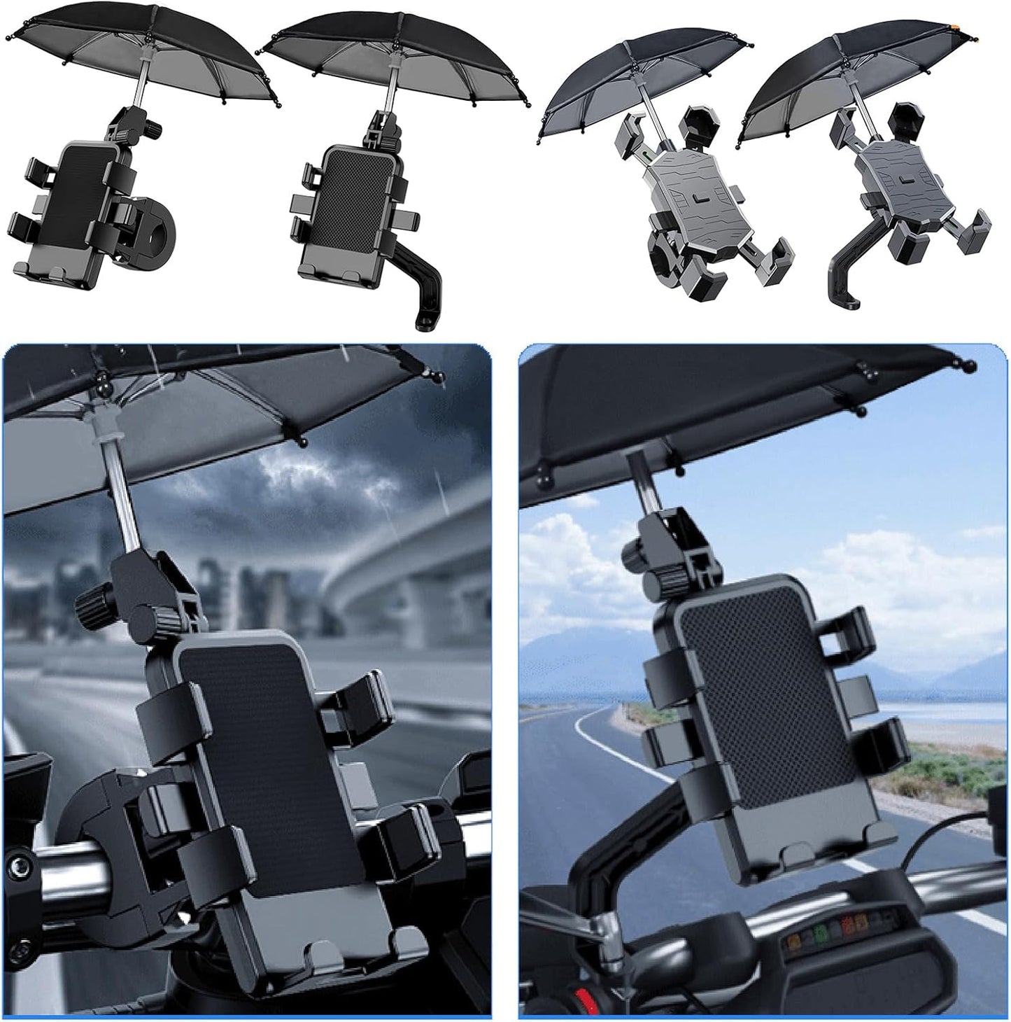 Support Téléphone Moto Avec Parapluie Intégré Protection Pluie et Soleil - حامل ومثبت الهاتف الذكي للدراجات النارية مع مظلة واقية من المطر والشمس