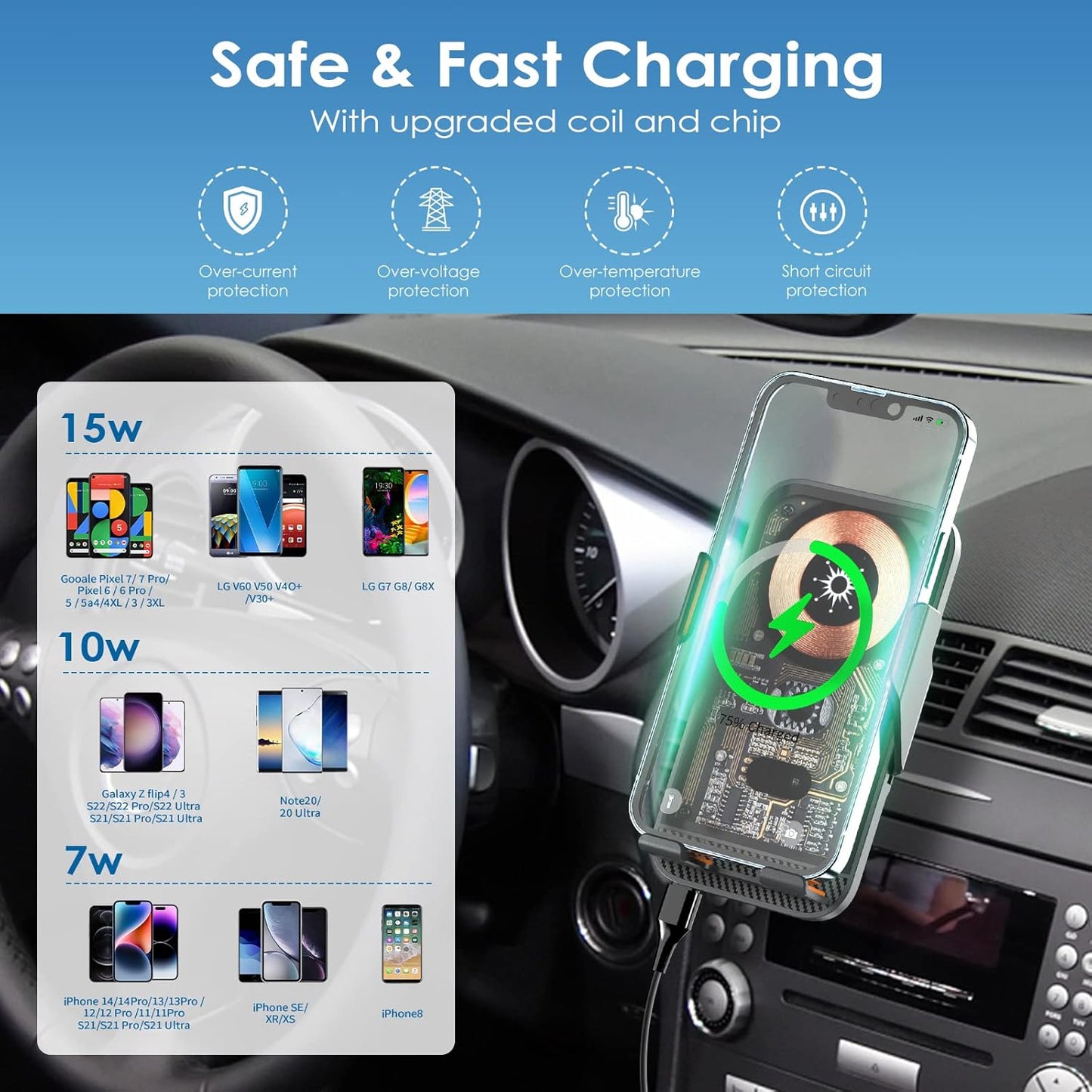 Support Auto Chargeur Sans Fil Qi 15W avec Capteur Intelligent - شاحن وحامل الهاتف اللاسلكي الذكي للسيارات