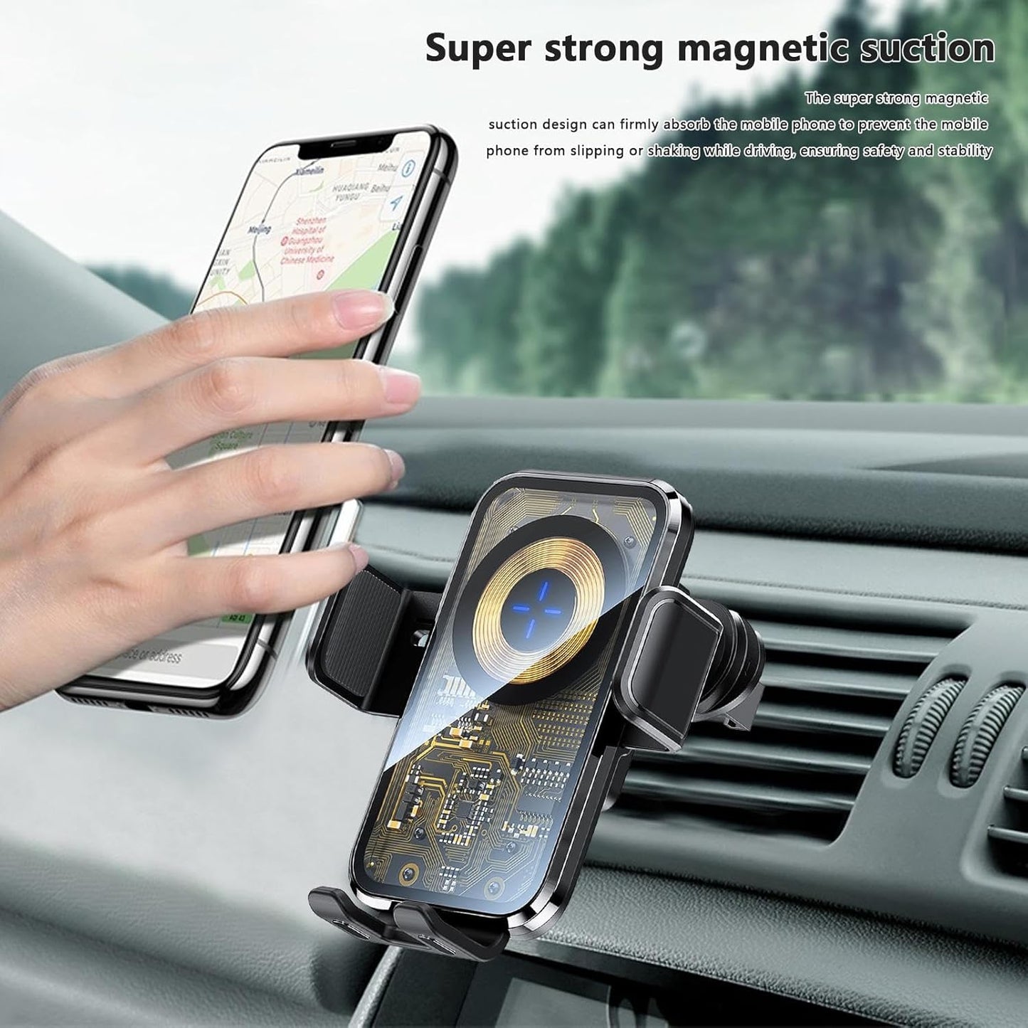 Support Auto Chargeur Sans Fil Qi 15W avec Capteur Intelligent - شاحن وحامل الهاتف اللاسلكي الذكي للسيارات