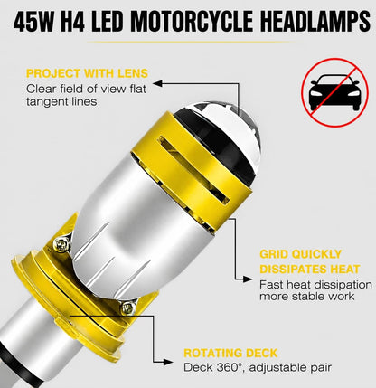 Ampoule LED H4 Moto Avec Mini Lentille Projecteur - Double Faisceau Ultra-Puissant 42W - مصباح للدراجات النارية مع عدسة قوة 42 واط
