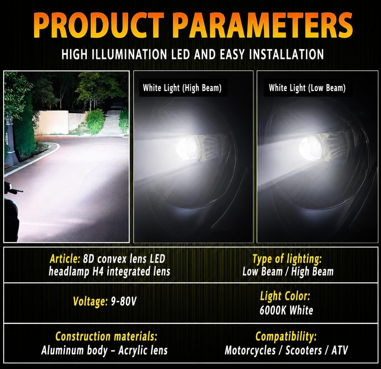 Ampoule LED H4 Moto Avec Mini Lentille Projecteur - Double Faisceau Ultra-Puissant 42W - مصباح للدراجات النارية مع عدسة قوة 42 واط