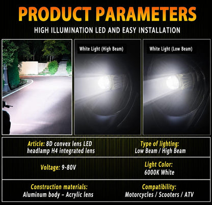 Ampoule LED H4 Moto Avec Mini Lentille Projecteur - Double Faisceau Ultra-Puissant 42W - مصباح للدراجات النارية مع عدسة قوة 42 واط