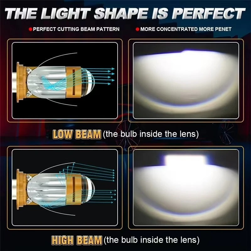 Ampoule LED H4 Moto Avec Mini Lentille Projecteur - Double Faisceau Ultra-Puissant 42W - مصباح للدراجات النارية مع عدسة قوة 42 واط