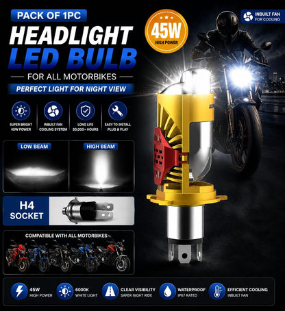 Ampoule LED H4 Moto Avec Mini Lentille Projecteur - Double Faisceau Ultra-Puissant 42W - مصباح للدراجات النارية مع عدسة قوة 42 واط