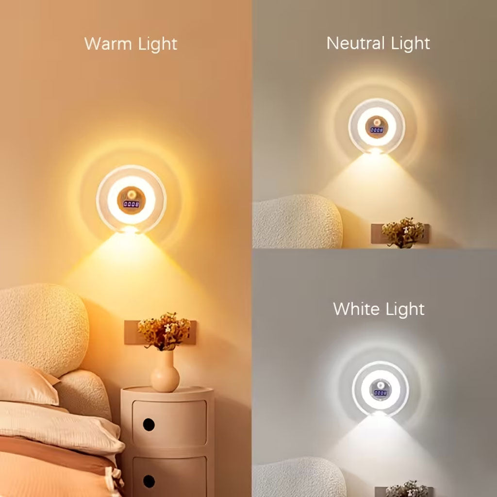 Applique Murale LED Intelligente Avec Capteur de Mouvement Écran Horloge Numérique - مصباح الحائط الذكي بمستشعر حركة وشاشة رقمية لعرض الوقت