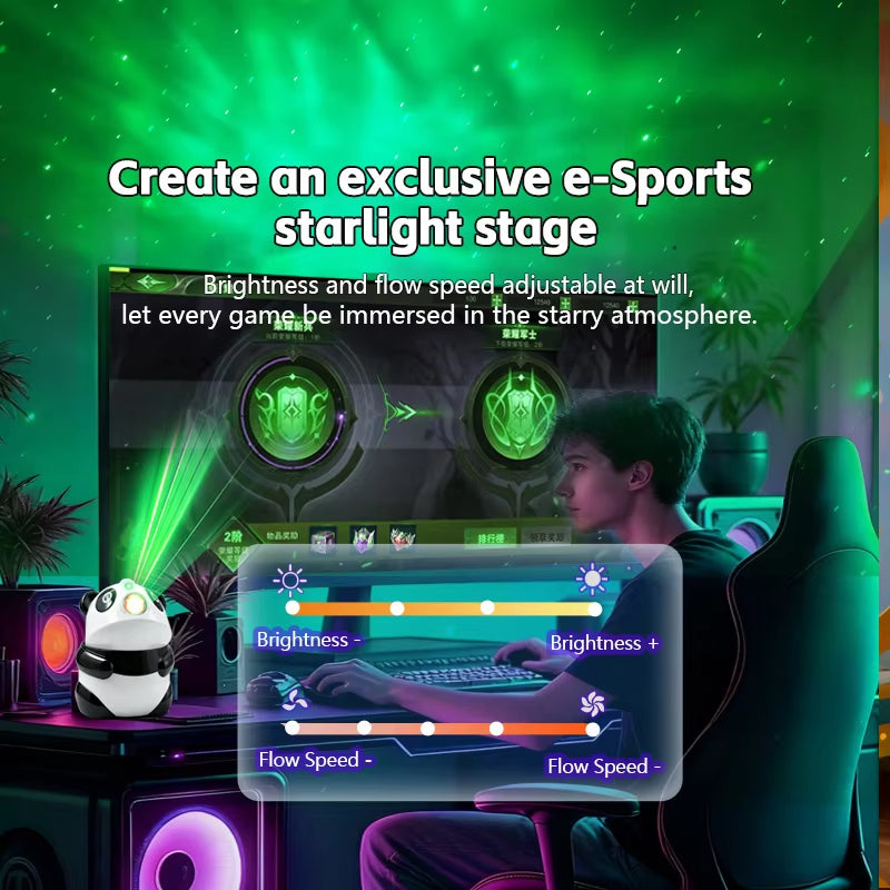 Projecteur de Galaxie et Veilleuse Panda Intelligente Bluetooth avec 15 Effets Lumineux - جهاز بروجكتر المجرات بشكل باندا مع مكبر صوت
