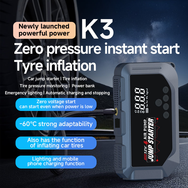 Booster Batterie et Compresseur d'Air Intelligent 12V avec Écran LCD CTC-936T - مقلع بطارية السيارة وجهاز الطوارئ المتكامل 2 في 1 مع مضخة هواء ذكية وشاشة رقمية